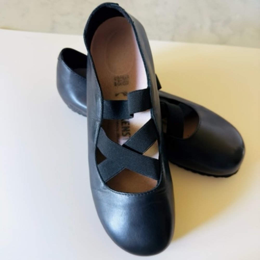 Birkenstock Santa Ana Black Leather Flats Size 38